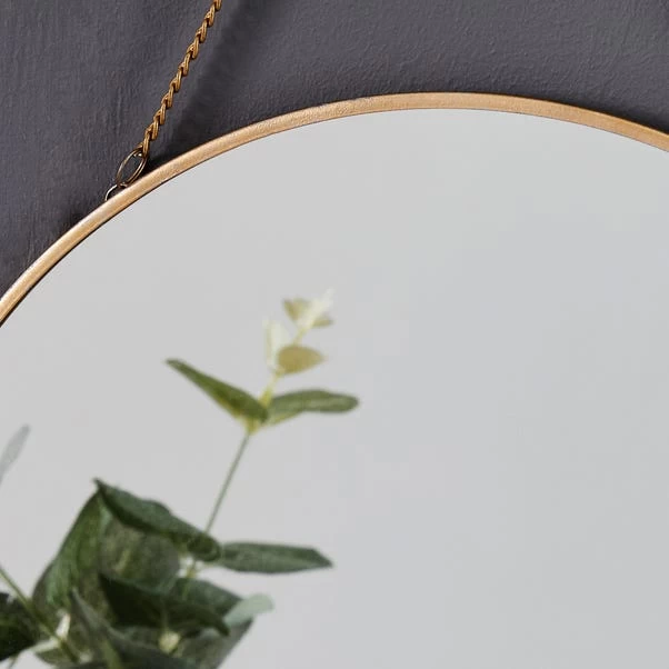Dunelm Round Hanging Chain Wall Mirror, Gold 29.5cm - Image 3