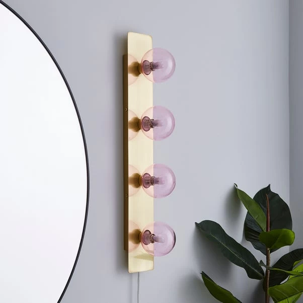 Dunelm Coco Hollywood Mirror Light, Brushed Gold & Chrome Pink 9x55cm - Image 2