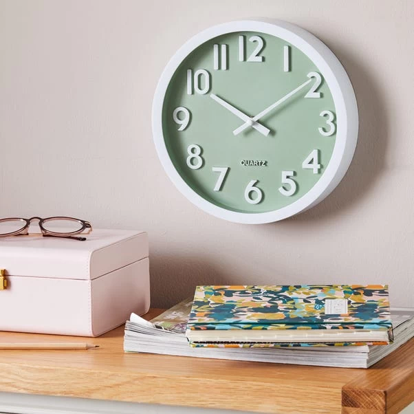 Dunelm 3D Numbers 25cm Wall Clock Sage