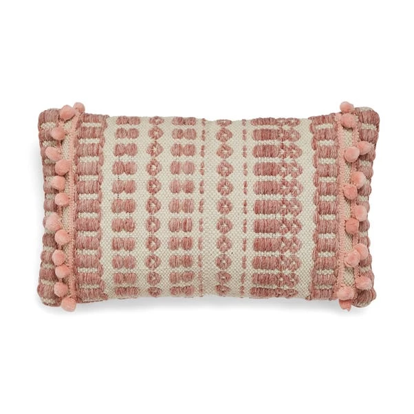 Dunelm Textured Pom Pom Blush Cushion - Image 2