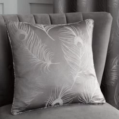 Feather Silver Jacquard Cushion