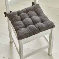Dunelm 9 Stitch Charcoal Velvet Seat Pad
