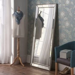 Yearn Mirrors Yearn Beaded Tray Leaner Mirror, Silver 167x78cm