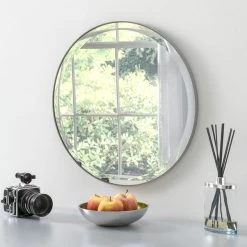 Yearn Mirrors Yearn Round Minimal Wall Mirror, Grey 46cm