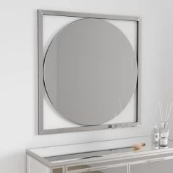 Dunelm Square Frame Round Wall Mirror, 80cm