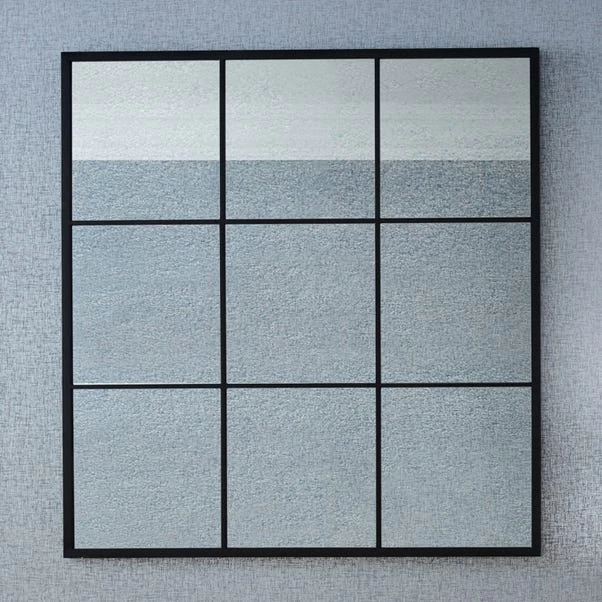 Pacific Lifestyle 9 Pane Square Mirror With Foxed Glass, Matt Black 110cm