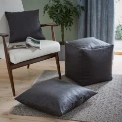 Dunelm Faux Leather Black Floor Cushion