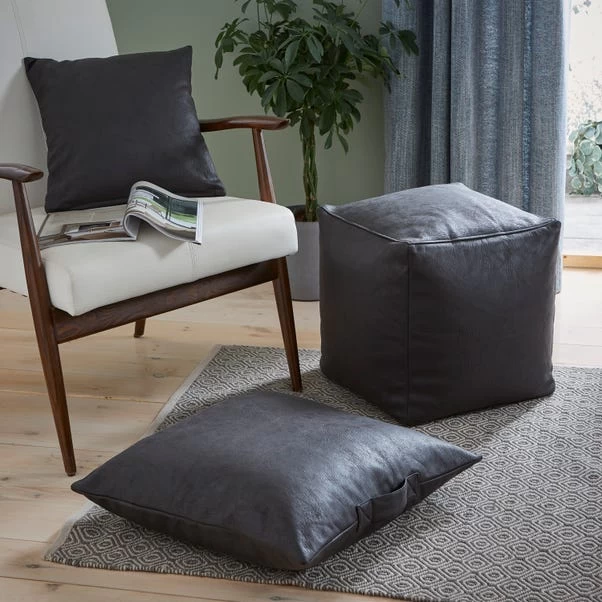 Dunelm Faux Leather Black Floor Cushion