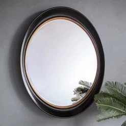 Cedar & Sage Burford Round Wall Mirror, Black And Gold 77x100cm