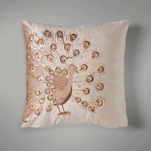 Dunelm Peacock Sequin Champagne Cushion