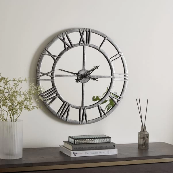 Dunelm Distressed Mirrored 57cm Clock Silver