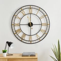 Dunelm Brass Skeleton 70cm Wall Clock Gold