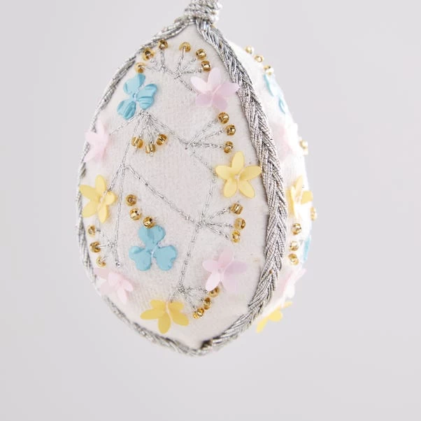 Dunelm White Embroidered Hanging Egg Decoration - Image 2