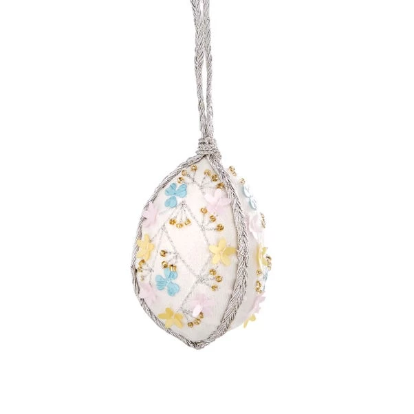 Dunelm White Embroidered Hanging Egg Decoration - Image 3