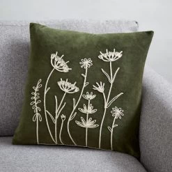 Dunelm Velour Rope Embroidered Floral Cushion