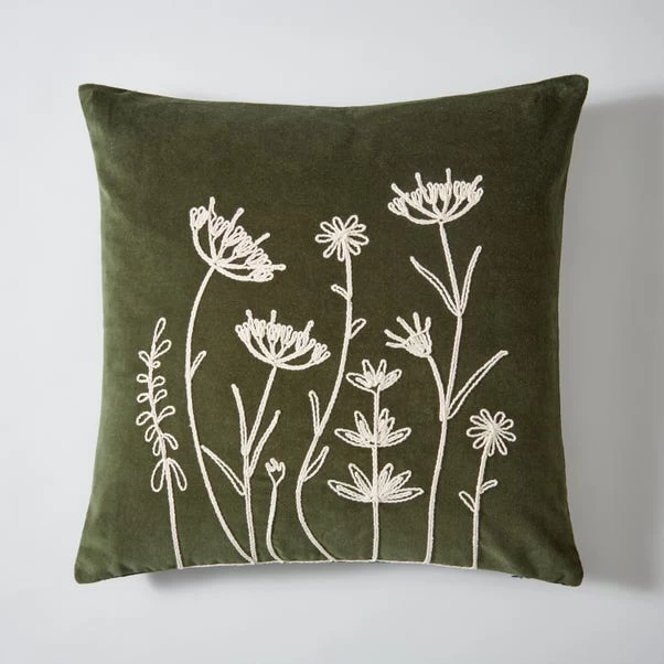 Dunelm Velour Rope Embroidered Floral Cushion - Image 2
