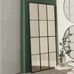 Pacific Lifestyle 12 Pane Metal Floor Mirror With Foxed Glass, Matt Black 100x200cm