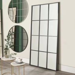 Pacific Lifestyle 12 Pane Metal Floor Standing Mirror, Dark Grey 100x200cm