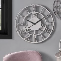 Pacific Lifestyle Shiny Nickel Cog Design Wall Clock 61cm