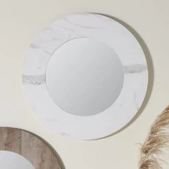 Pacific Lifestyle Marble Veneer Round Wall Mirror, White 80cm